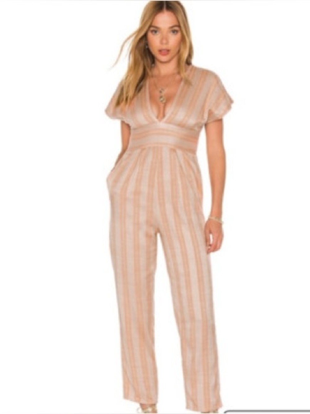 l*space Cream and pink Striped V-Neck Wide-Leg Jumpsuit